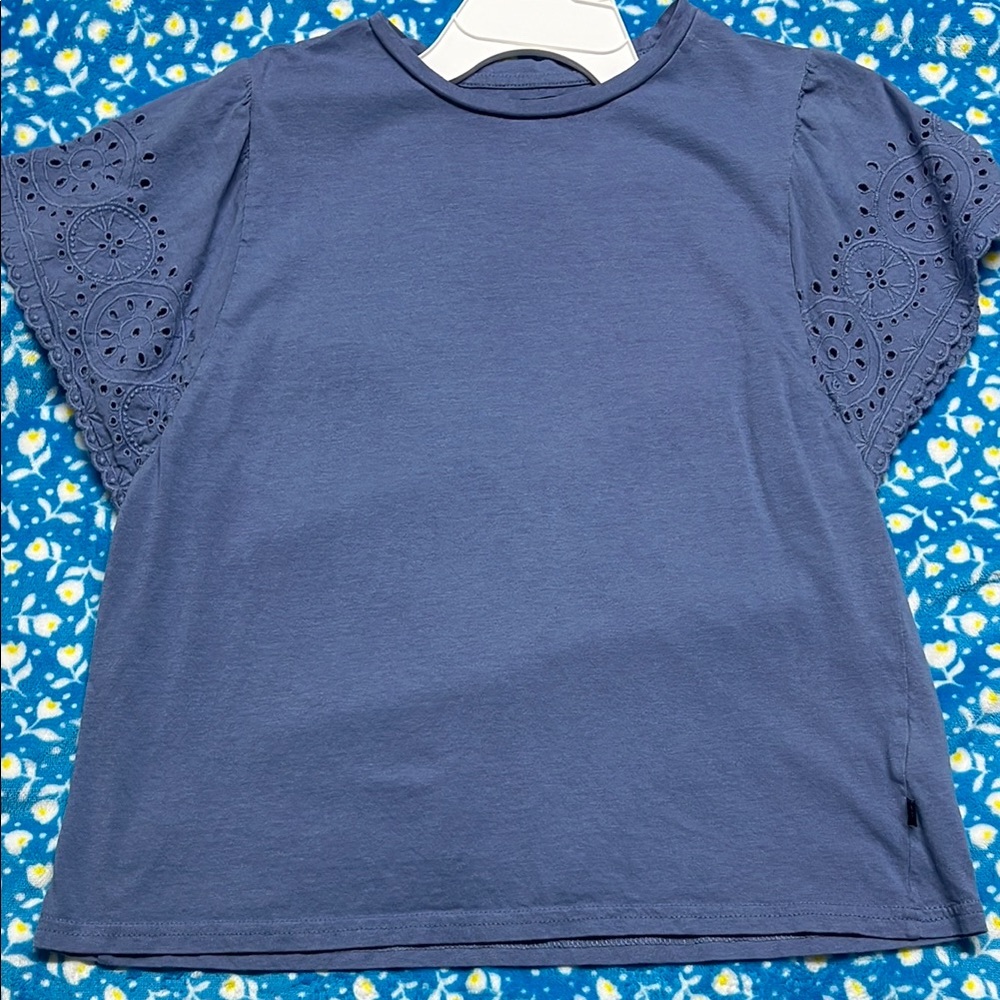 Kids Blue Eyelet Sleeve Top